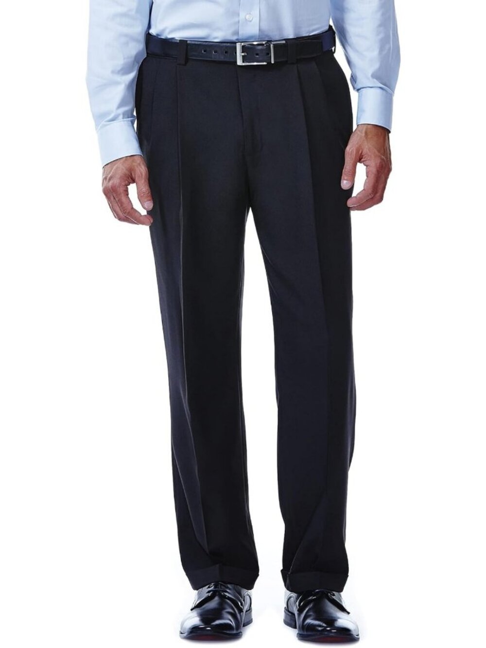 Classic Fit Pleat Front Dress Pants with Hidden Expandable Waistband for Men